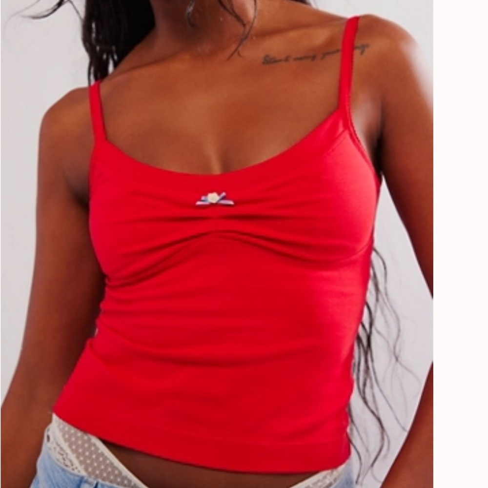Free People Wear It Out Tank in Red Pop NWOT